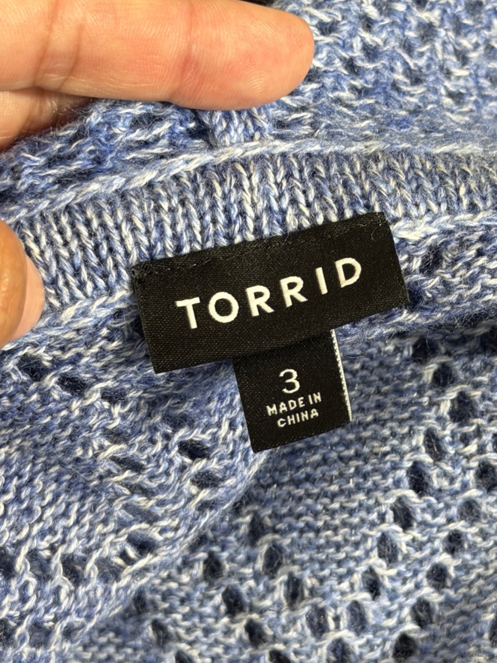 Torrid 3X Blue Pointelle Knit Hooded Sweater - Picture 6 of 9